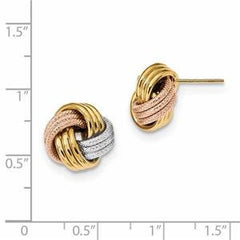 LIV 14k Tri Color Gold Love Knot Design 12.5mm Diameter Halo Stud Push BackEarrings