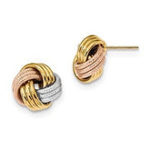 LIV 14k Tri Color Gold Love Knot Design 12.5mm Diameter Halo Stud Push BackEarrings