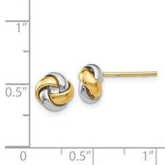 LIV 14k Two Tone Gold Love Knot Design 8mm Diameter Halo Stud Push Back Earring