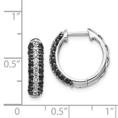LIV 14k White Gold Black & White Natural Diamonds Pave Huggie Hoop 1.00ct Earrings
