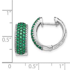 LIV 14k White Gold White Natural Diamonds & Green Emeralds Huggie Hoop Earrings G/VS