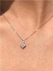 LIV 14k Two Tone Gold & Diamonds 0.15ct Diamond Shape Small Halo Stackable Necklace