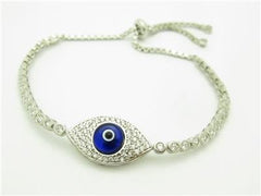 LIV Platinum Sterling Silver Pave White Sapphire Adjustable Evil Eye Bracelet Gift