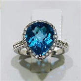 LIV 14k White Gold & Diamonds 0.68ct G-SI1 Blue Topaz 5.75ct Pear Halo Ring