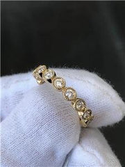 LIV 14k Yellow Gold & G/VVS Diamonds Millgrain Edge Bezel Halo Eternity Band Ring All Sizes Available