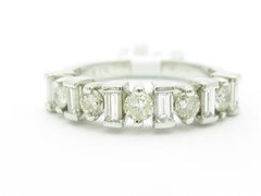 LIV 14k White Gold Genuine Baguette Round Cut White Diamond Wedding Band Design Ring All Sizes Available