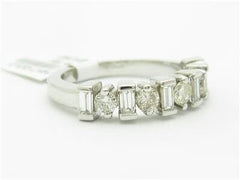 LIV 14k White Gold Genuine Baguette Round Cut White Diamond Wedding Band Design Ring All Sizes Available