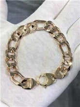 LIV 14k Yellow Gold Solid Hand Made Wide Solid Figaro Link Bracelet 8" L 50.5 Grams