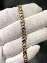 LIV 14k Two Tone Gold Hugs & Kisses Design 7" Length Open Work Tennis Bracelet 3.7 Grams