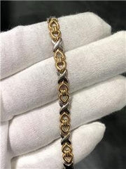 LIV 14k Two Tone Gold Hugs & Kisses Design 7" Length Open Work Tennis Bracelet 3.7 Grams