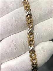 LIV 14k Two Tone Gold Hugs & Kisses Design 7" Length Open Work Tennis Bracelet 3.7 Grams