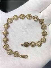 LIV 14k Yellow Gold Filigree Heart Design 7" L Open Work Tennis Bracelet 4.1 Gr 8mm
