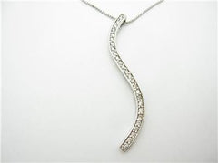 LIV 14kt White Gold Round Cut Pave Diamond Bar Necklace 0.80 ct Diamonds With Chain