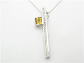 LIV 14kt White Gold Diamond Princess Cut Bar Necklace 0.40ct Diamonds With Chain New