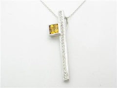 LIV 14kt White Gold Diamond Princess Cut Bar Necklace 0.40ct Diamonds With Chain New