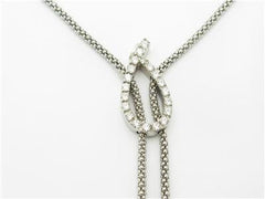 LIV 14k White Gold & Diamonds Halo Design Double Lariat Pop Corn Chain Necklace Gift