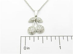 LIV 14k White Gold & Diamonds Pave Cherry Design Charm Pendant Necklace Gift