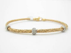 LIV 14kt Solid Rose Gold Basket Weave Pave Genuine White Diamond Bracelet