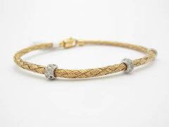 LIV 14kt Solid Rose Gold Basket Weave Pave Genuine White Diamond Bracelet