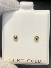 LIV 14k Yellow Gold 3mm Round Small Ball Stud Earrings Butterfly Backs