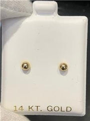 LIV 14k Yellow Gold 3mm Round Small Ball Stud Earrings Butterfly Backs