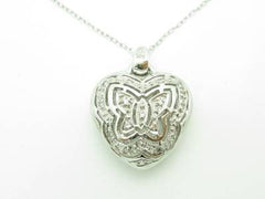 LIV 14kt White Gold Genuine White Diamond Butterfly Heart Pave Design Necklace Gift