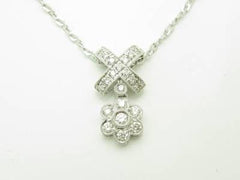 LIV 14kt White Gold Genuine White Diamonds Vintage Design X Drop Fashion Necklace