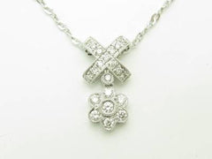 LIV 14kt White Gold Genuine White Diamonds Vintage Design X Drop Fashion Necklace
