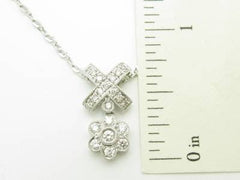 LIV 14kt White Gold Genuine White Diamonds Vintage Design X Drop Fashion Necklace