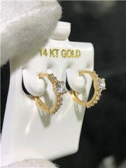 LIV 14k Yellow Gold & White Sapphire Pave Solitaire Design Huggie Hoop Earrings Gift