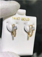 LIV 14k Yellow Gold & White Sapphire Pave Solitaire Design Huggie Hoop Earrings Gift