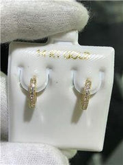 LIV 14k Yellow Gold & White Sapphire Pave Design Huggie Hoop Earrings Bridal Gift