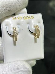 LIV 14k Yellow Gold & White Sapphire Pave Design Huggie Hoop Earrings Bridal Gift