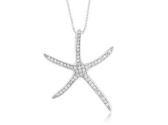 LIV Platinum Sterling Silver Simulated White Sapphire Pave Puffed Star Fish Necklace