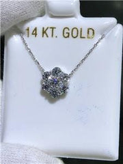 LIV 14k White Gold & White Sapphires Flower Shape Cluster Halo Design Necklace 16"L