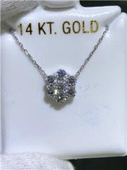 LIV 14k White Gold & White Sapphires Flower Shape Cluster Halo Design Necklace 16"L