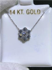 LIV 14k White Gold & White Sapphires Flower Shape Cluster Halo Design Necklace 16"L