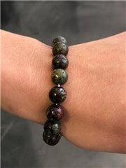 LIV Natural Green Agate 8mm Bead Spiritual Design Lobster Lock Bracelet 8" Length