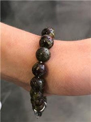 LIV Natural Green Agate 8mm Bead Spiritual Design Lobster Lock Bracelet 8" Length