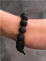 LIV Natural Black Lava 8mm Bead Spiritual Design Lobster Lock Bracelet 8" Length