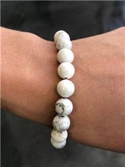 LIV Natural White Agate 8mm Bead Spiritual Design Lobster Lock Bracelet 8" Length