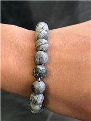 LIV Natural Gray Agate 8mm Bead Spiritual Design Lobster Lock Bracelet 8" Length
