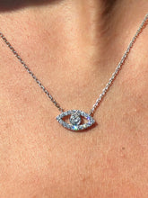 LIV 14k White Gold & Diamonds Evil Eye Design Pave Halo Good Luck Necklace 16" L