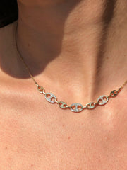 LIV 14k Yellow Gold & Diamonds Pave Set Gucci Link Design Stack Layer Necklace Gift