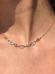 LIV 14k Yellow Gold & Diamonds Pave Set Gucci Link Design Stack Layer Necklace Gift