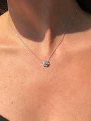 LIV 14k White Gold & Diamonds 0.26ct G/VS1 Round Cut Halo Flower Necklace 16"L