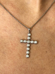 LIV 14k White Gold & Diamonds 0.77ct G/VS1 Bezel Set Simple Cross Design Necklace