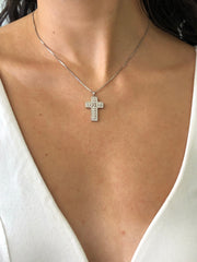 LIV 14k White Gold & Diamonds 0.76ct G/VS1 Pave Set Unique Cross Design Necklace