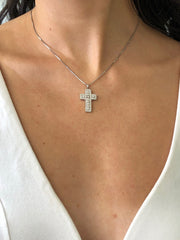 LIV 14k White Gold & Diamonds 0.76ct G/VS1 Pave Set Unique Cross Design Necklace