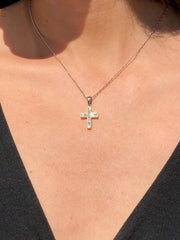 LIV 14k White Gold & Diamonds 0.67ct G/VS1 Pave Set Simple Cross Design Necklace